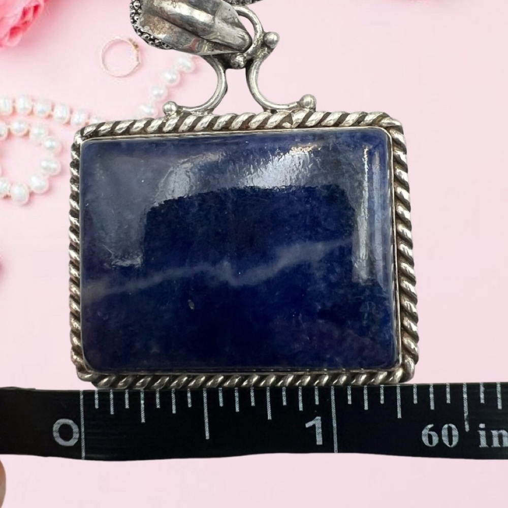 Sterling Silver 925 Blue Stone Rectangular 1”X 1.… - image 7